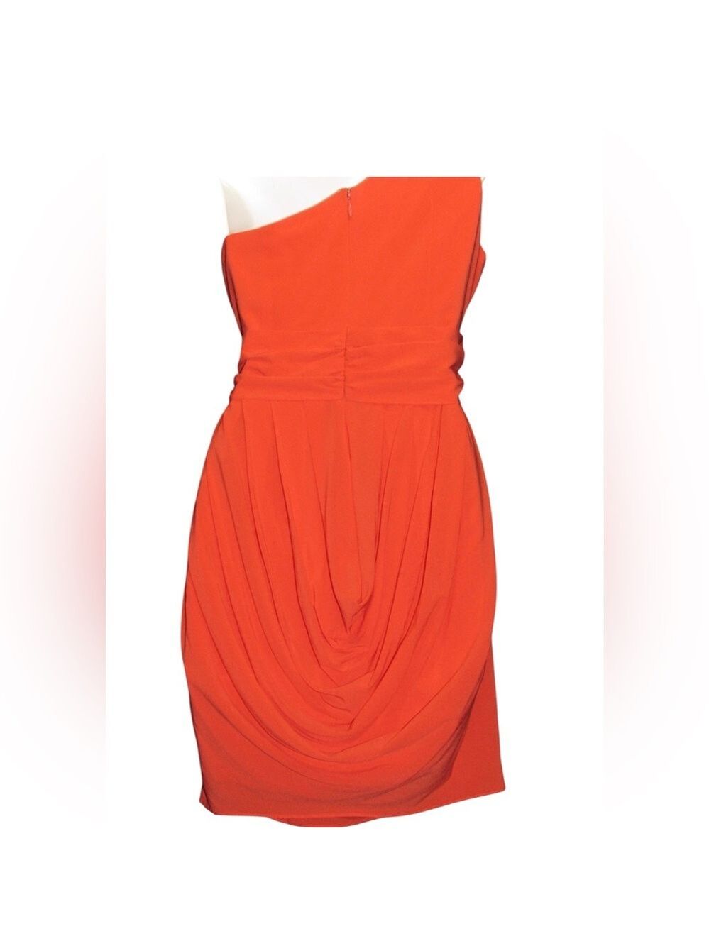 Alice + Olivia Vibrant Orange Silk One-Shoulder Draped Mini Dress Size 10 - Picture 4 of 8